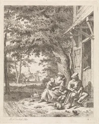 Family with Dog, Sitting in Front of a House (Landscapes with Figures)
