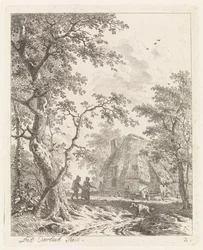 Two Walkers by a Farm (Landscapes with Figures series)