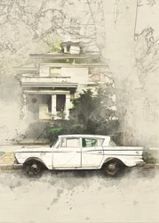 Car Old House Sketch