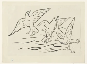 Three Birds in the Air Above the Sea