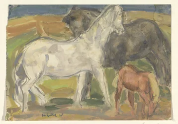 Two Horses and a Foal in a Landscape