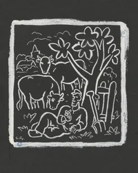 Farmer Resting Under a Tree in a Meadow with Cows (1891-1941)