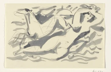 Naked Woman and Horse in the Sea