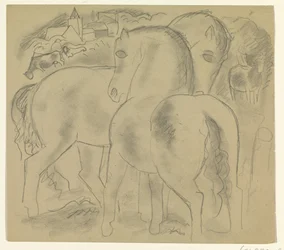 Two Horses in a Landscape with Cows