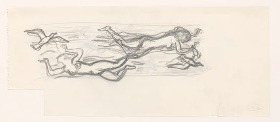 Floating naked women in the air among seagulls