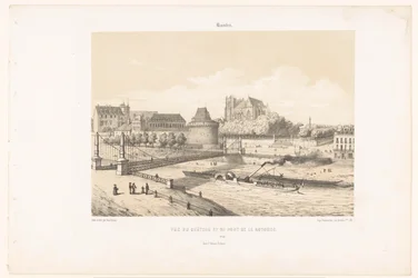 View of the Castle and the Pont de la Rotonde over the Loire in Nantes (Contemporary France)
