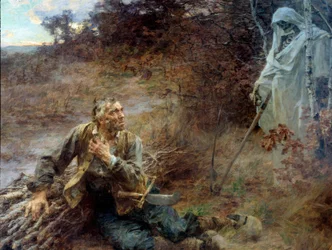 The Death and the Woodman. Illustration for the Fable by Jean de La Fontaine