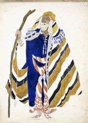 Costume Design for a Dancer in Suite Arabe, Depicting an Elderly Man Holding a Staff