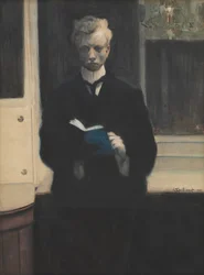 Self-portrait with blue sketch book