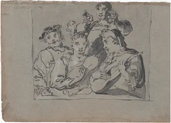 A Quartet of Singers, Lute Players, and Bell Ringers Playing in a Tavern by Candlelight