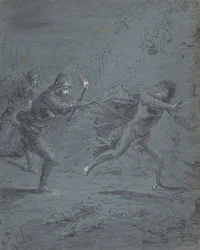 Night scene with soldiers chasing a fugitive Mark XIV