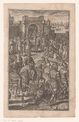 King on horseback at city gate