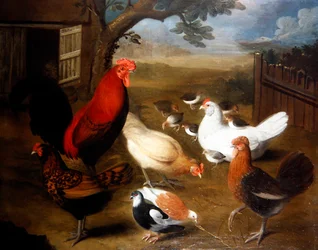 A Farmyard Scene with a Rooster