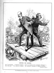 Lloyd George and Harcourt, both ministers in the Liberal Government, disagree about giving votes to women