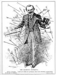 Lloyd George, Depicted as the Martyr, St. Sebastian, Under Attack for His National Insurance Act, Which Came into Force on July 15, 1912