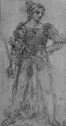 A Woman Wearing a Bodice of Interlaced Ribbons