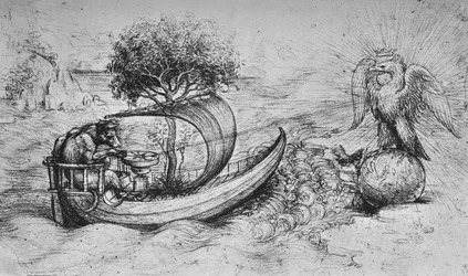 Allegory: A Crowned Eagle Standing on a Globe and a Wolf Steering a Boat, c1480 1945