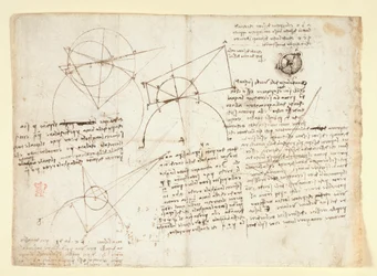The Verso Side of a Single Large Leaf, Formerly Bound Along the Right-Hand Edge and Folded into the Notebook. Notes and Diagrams on Optics, Concerning Alhazen