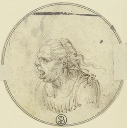 Caricature of a Woman with Open Mouth, Bust, in Profile to the Left