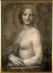 Study of a Female Nude, Probably the Nude Bust of Mona Lisa, Attributed to Mona Lisa. Drawing on Brown Paper with Black Chalk from the School of Leonardo da Vinci (1452-1519). Dimensions: 0.72 x 0.54 m. Chantilly, Musée Condé