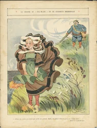 Illustration of Leonce Burret (1865-1915) in Le Rire, 03/09/10 - The Hunt for the White Cul-Blanc and the Dummy Hunter - Countryside, Leisure, Nature Vegetation, Hunting Hunter, Maritime Marine Balneaire - Peasants, Farmers