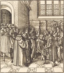 A Legation before a King, near Him Two Women Standing