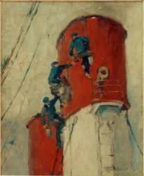 Chimney of a Hamburg-Süd Steamer Being Painted