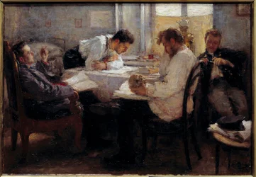On the eve of the exam Students reviewing the exams