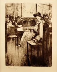 Young Girl in Café with Street View