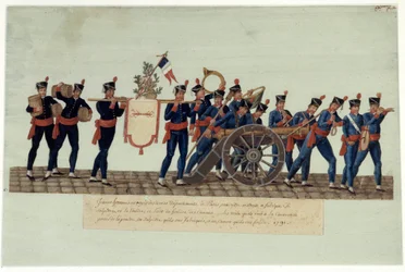 French Revolution of 1789: Young Men Carrying Powder, Saltpeter, and a Cannon to the Convention