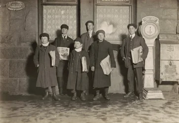 8:30 P.M. Group of Newsboys Selling at Depot, Hartford, Connecticut, March 1909