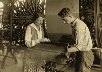 Boy and Girl Working a Loom at Cheney Silk Mills, South Manchester, Connecticut