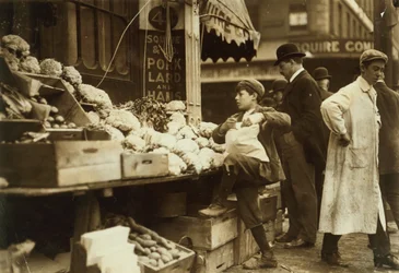 Boy Working at a Produce Stand, Boston, Massachusetts