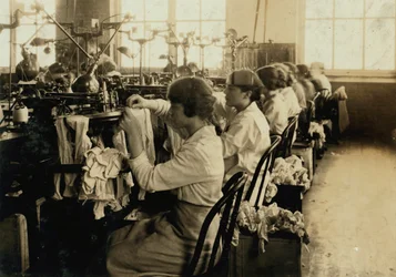 Girls Making Stockings in Ipswich Mills, Boston, Massachusetts