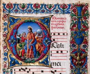 Piccolomini Library: choir book, cod. 21.6, ff. 2r with Casting out of an unclean spirit (detail)