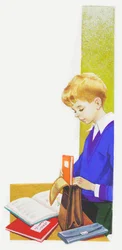 Boy Preparing His Folder for School, Drawing