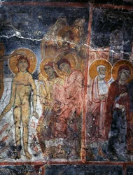 Christ, Madonna and Saints, Fresco in Monastery of Agios Georgios, Diavaide, Crete, Greece