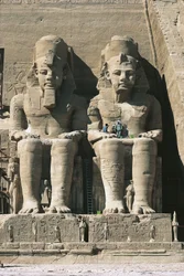 Colossal sandstone figures of enthroned Ramses II