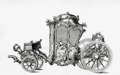 Design for rococo carriage, engraving