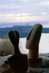 Heads of Cycladic Idols on the Coast, Cyclades Islands, Greece