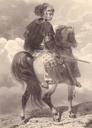 Italian military leader and politician Gian Giacomo Trivulzio (1440-1518), engraving, 22x16 cm, from Galerie Historique de Versailles, Histoire de France, Charles Gavard Publisher, Paris, circa 1840