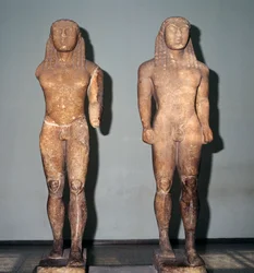Marble statues depicting brothers Kleobis and Biton, Greek civilization, 6th century BC