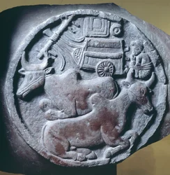 Medallion Decorated in Relief from Balustrade of Stupa of Bharhut, 2nd Century BC