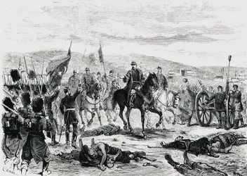 Prince Carol of Romania inspecting the troops after the fourth battle of Pleven, Russian-Turkish war