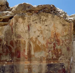 Remains of Frescoes of Byzantine Church in Ruins in Preveli, Crete, Greece