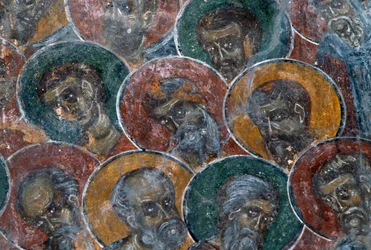 Saints, Fresco on Ceiling of Church of Agia Paraskevi, Anisaraki, Crete, Greece