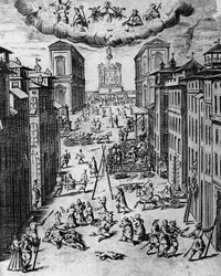 The Plague in Milan in 1630, Etching, Italy