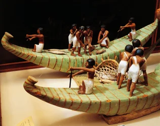 Wooden model of fishing boats and net (detail)