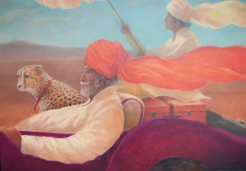 Maharaja, boy with umbrella and cheetah