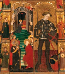 Altarpiece of The Virgin and Saint George by Lluis Borrassa, Detail, Presentation of Marie in The Temple and Saint George as Knight